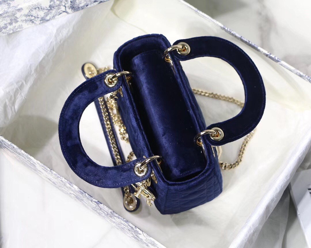D*or mini lady D*or chain bag in blue velvet