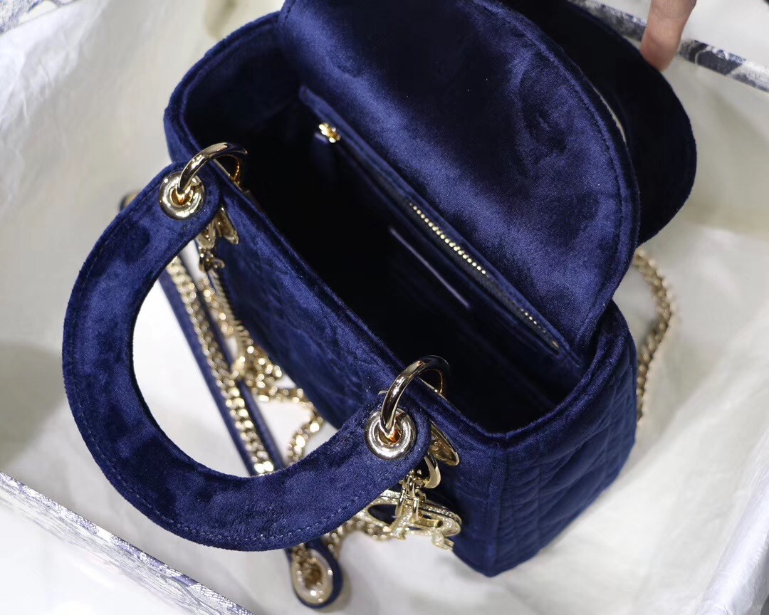 D*or mini lady D*or chain bag in blue velvet