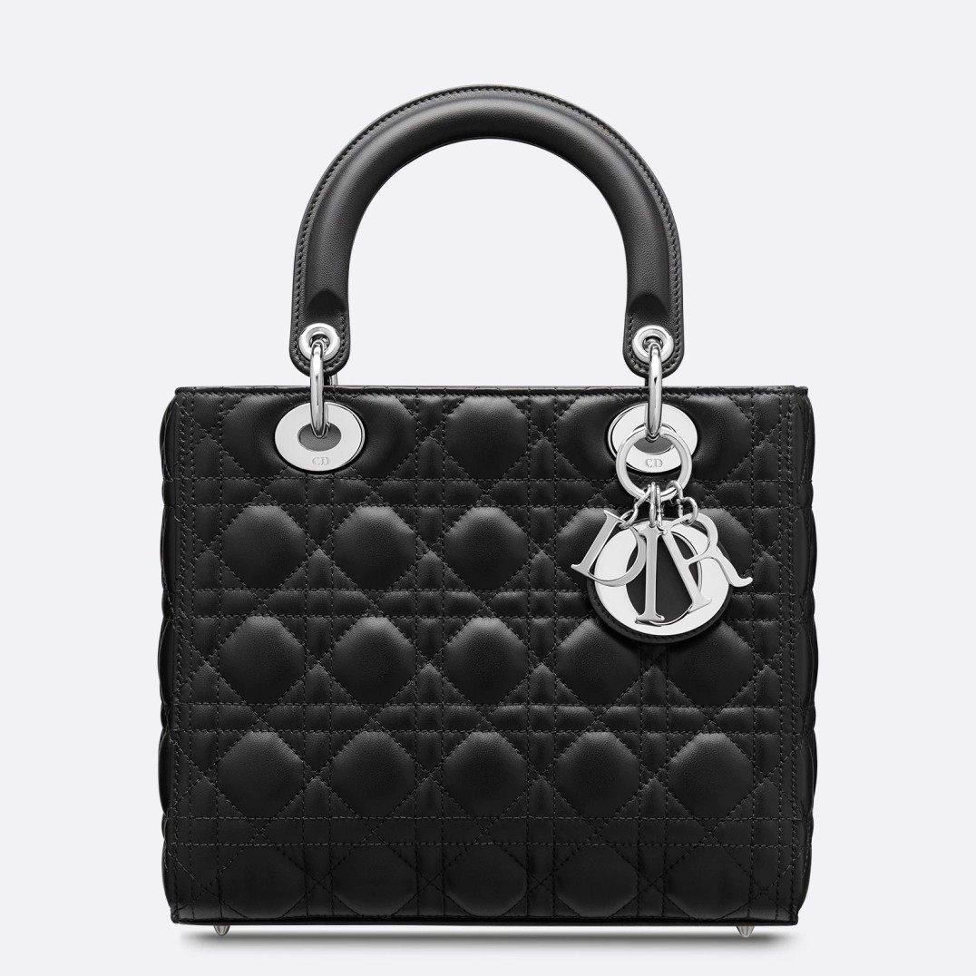 D*or medium lady D*or bag in noir cannage lambskin