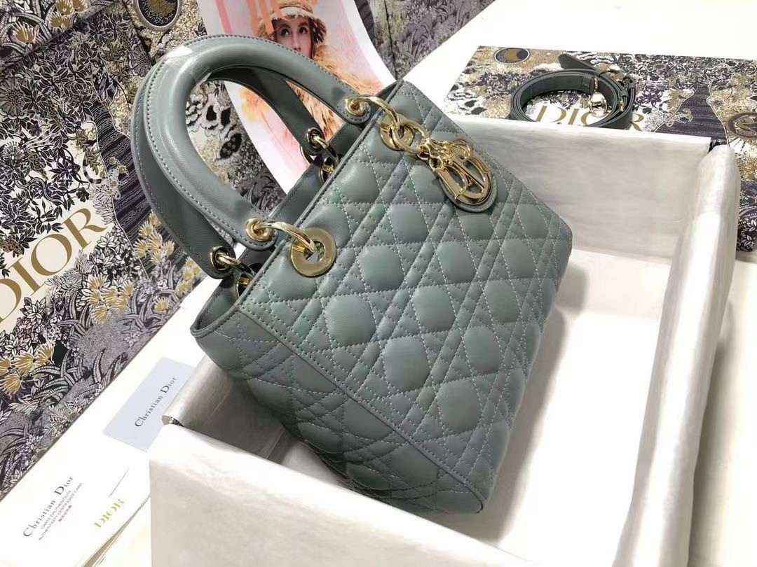 D*or medium lady D*or bag in grey cannage lambskin
