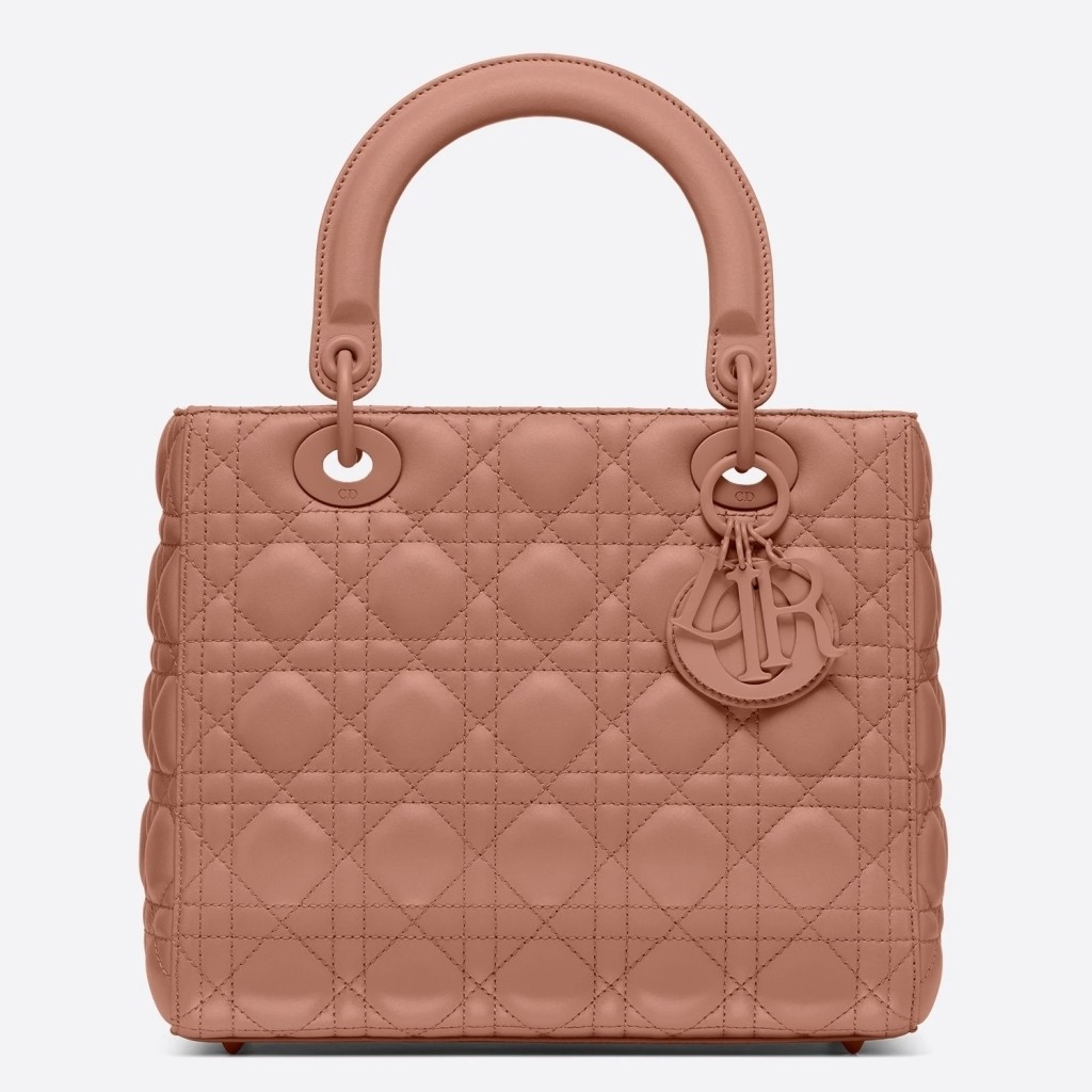 D*or medium lady D*or bag in powder ultra matte calfskin
