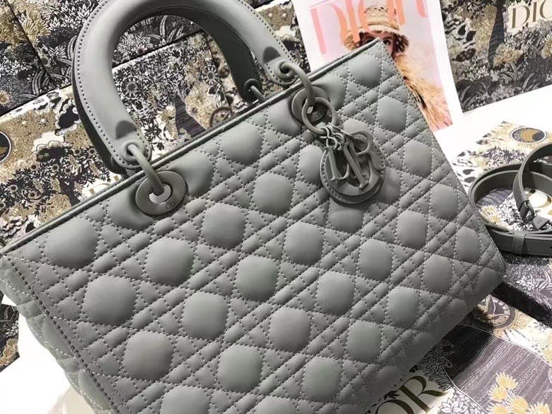D*or large lady D*or bag in grey ultramatte calfskin