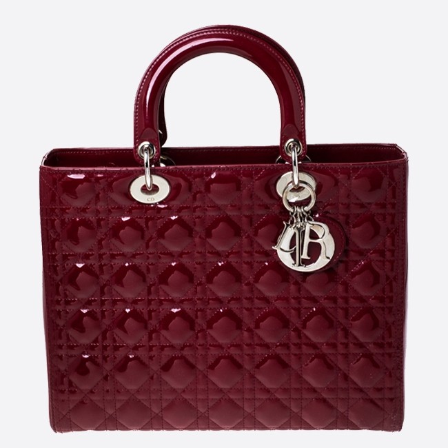 D*or large lady D*or bag in bordeaux patent leather