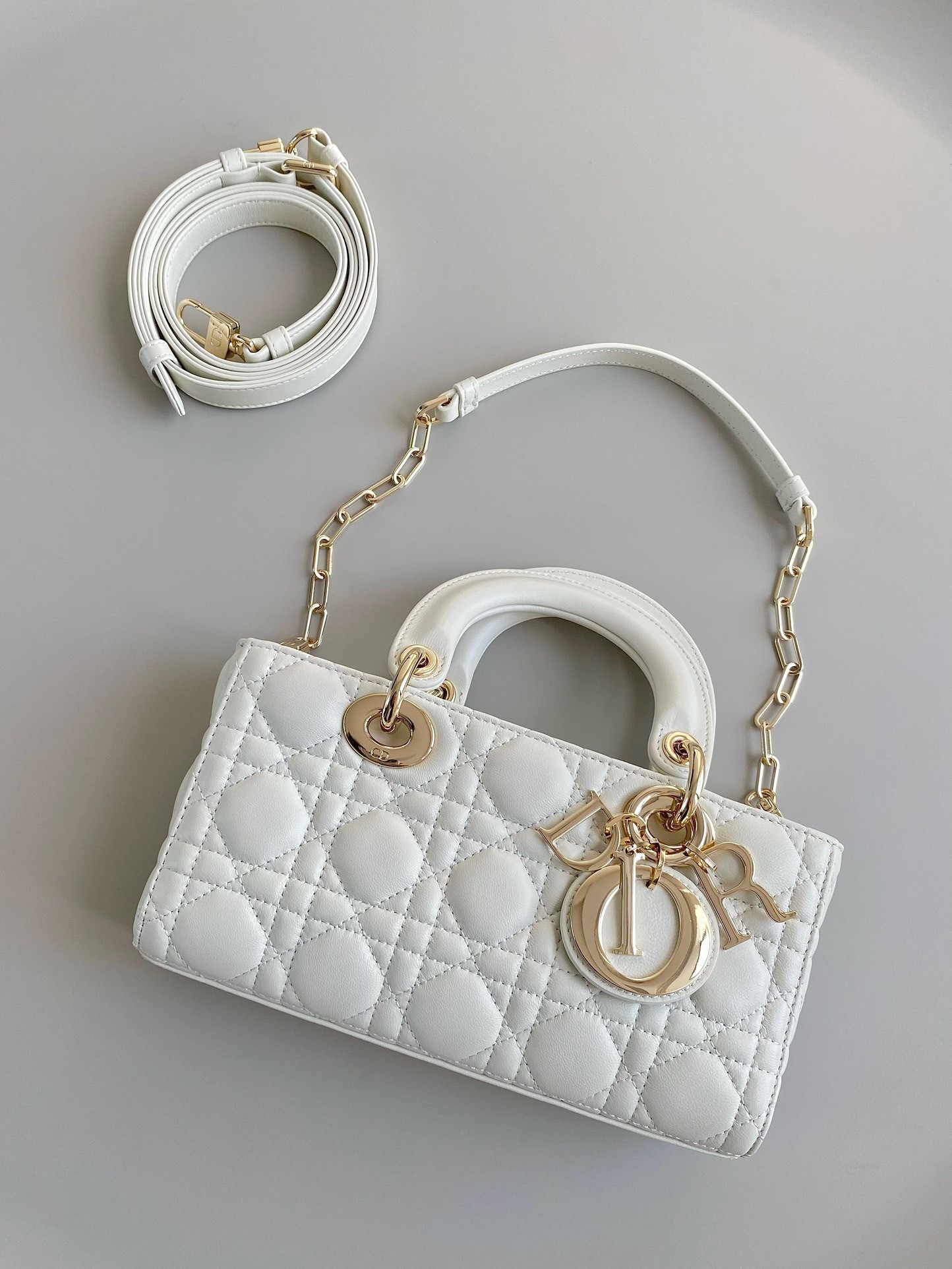 D*or lady d-joy small bag in white cannage lambskin