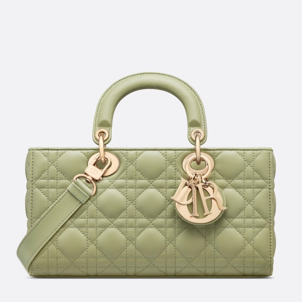 D*or lady d-joy medium bag in ethereal green cannage lambskin