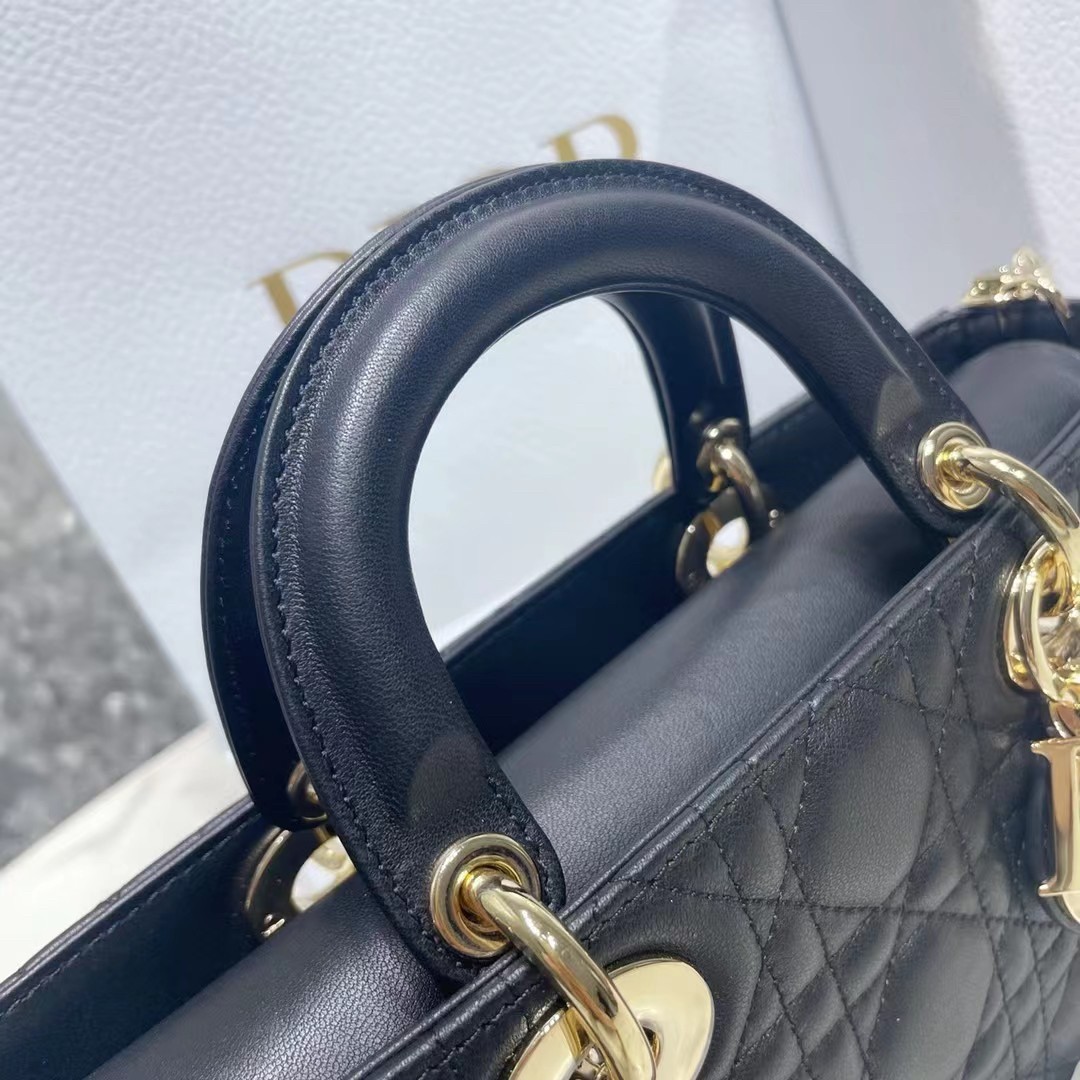 D*or lady d-joy bag in black cannage lambskin