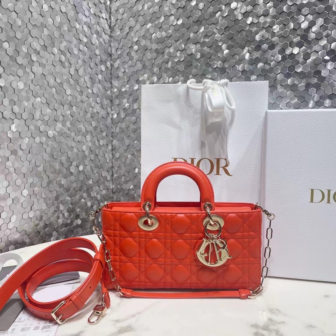 D*or lady d-joy bag in orange cannage lambskin