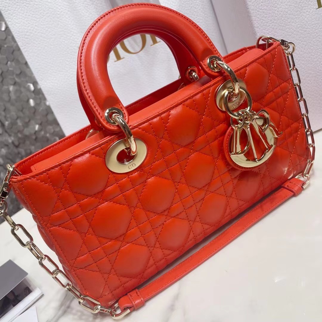 D*or lady d-joy bag in orange cannage lambskin
