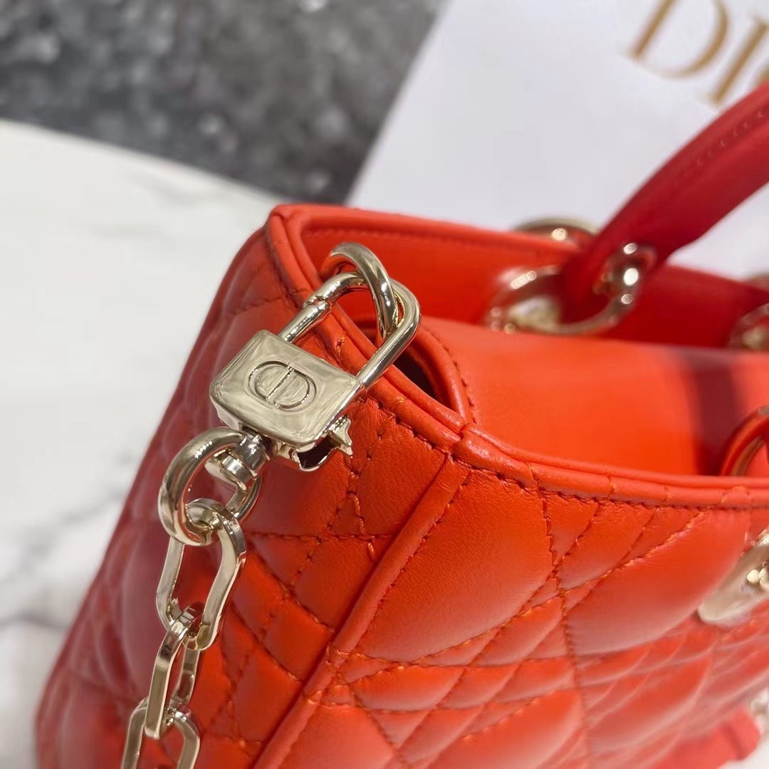 D*or lady d-joy bag in orange cannage lambskin