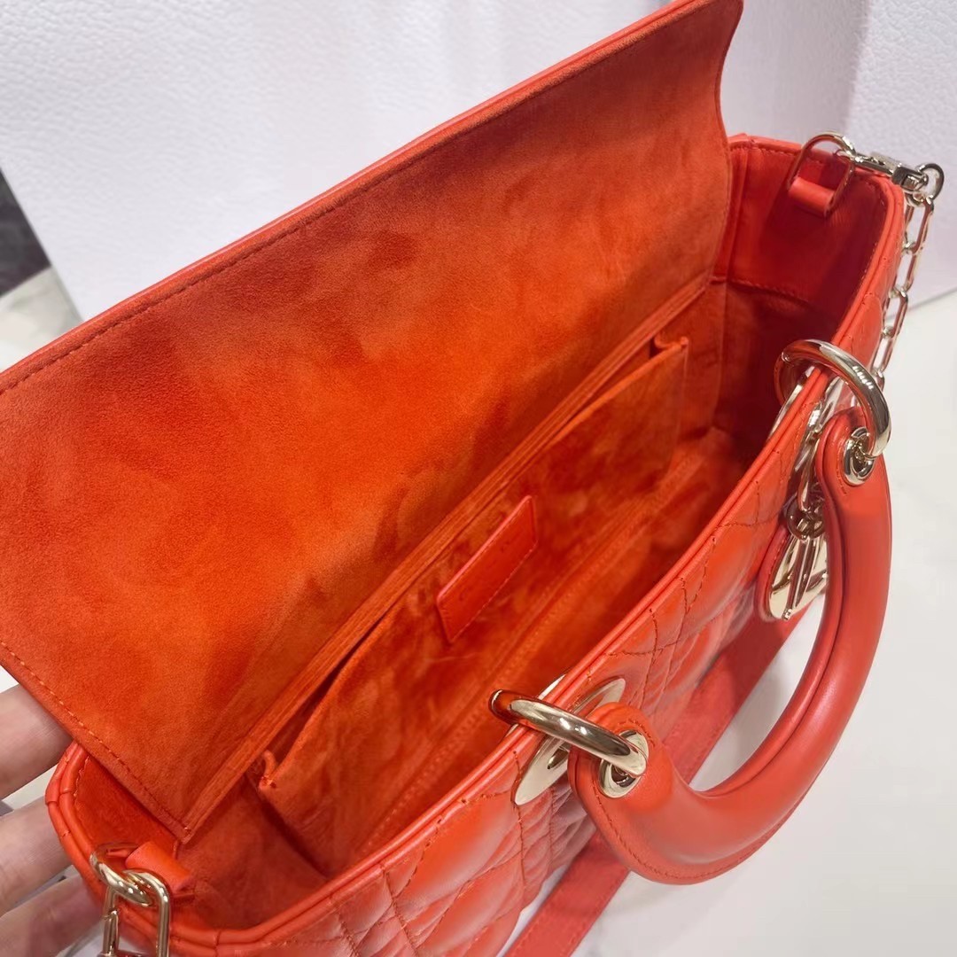 D*or lady d-joy bag in orange cannage lambskin