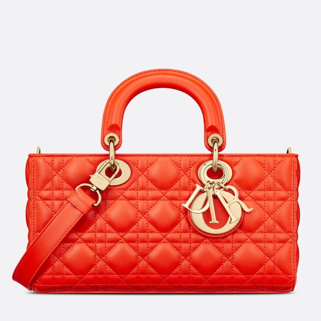 D*or lady d-joy bag in orange cannage lambskin
