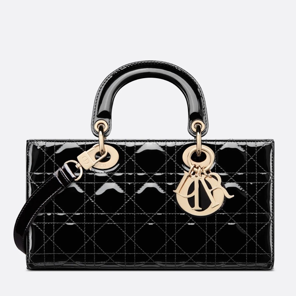 D*or lady d-joy medium bag in black patent cannage calfskin