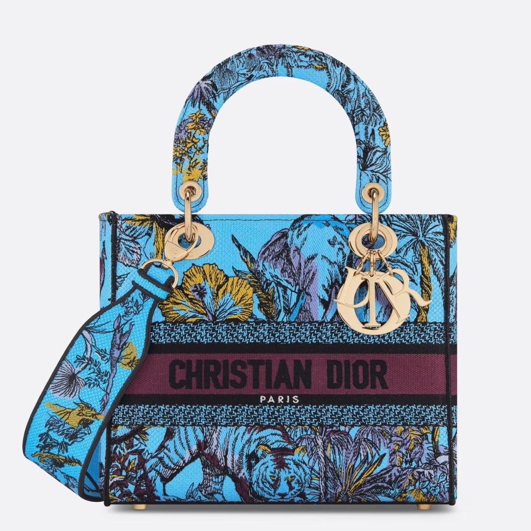 D*or lady d-lite medium bag in multicolor toile de jouy voyage embroidery