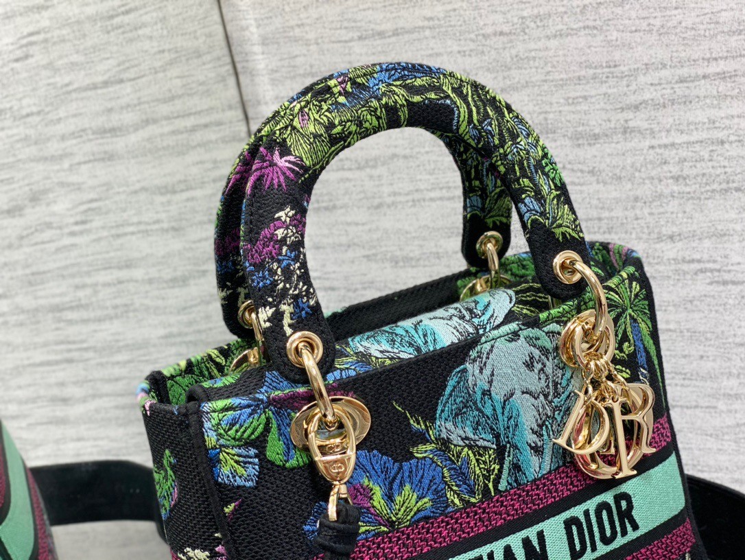 D*or lady d-lite medium bag in blue toile de jouy voyage embroidery