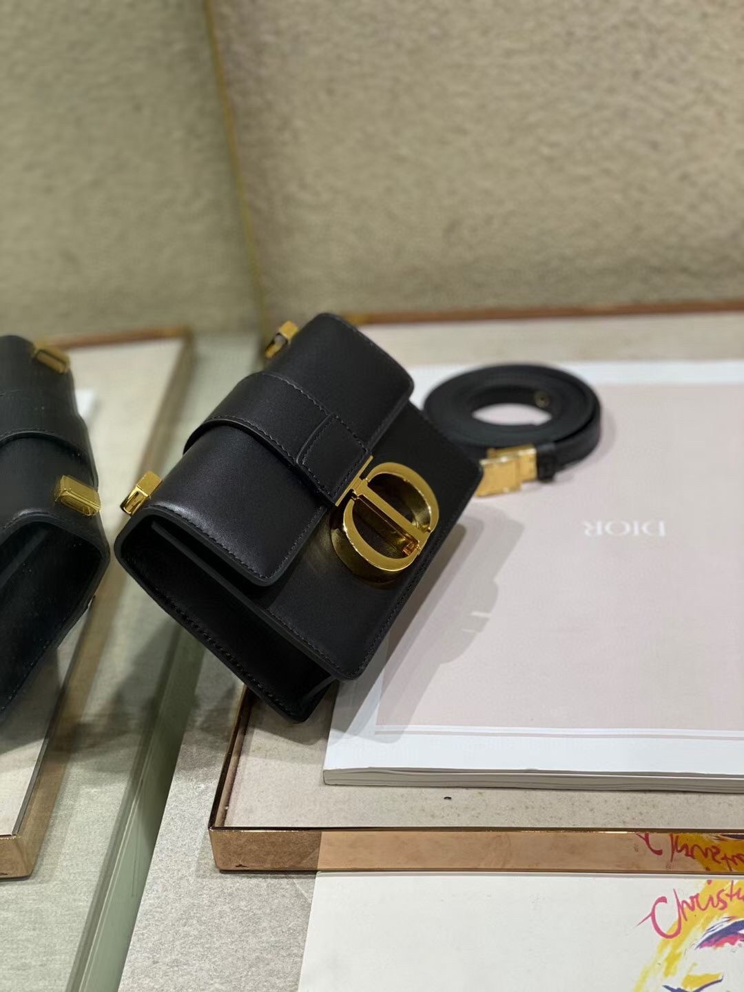 D*or micro 30 montaigne bag in black calfskin