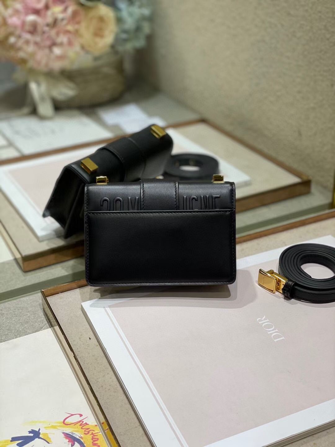 D*or micro 30 montaigne bag in black calfskin