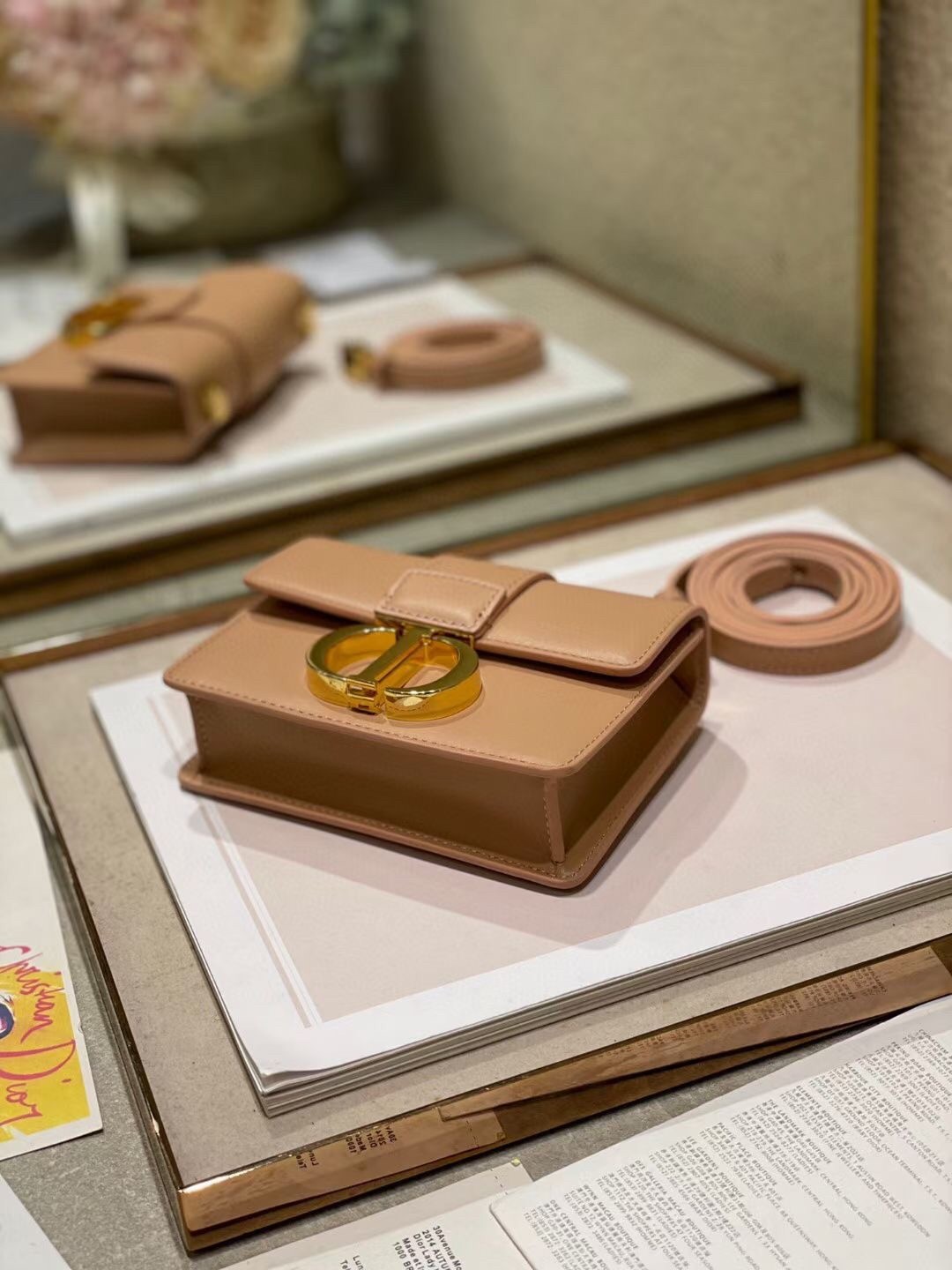 D*or micro 30 montaigne bag in poudre calfskin