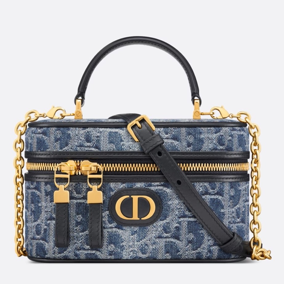 d*or 30 montaigne mini vanity case in blue De*1m oblique jacquard