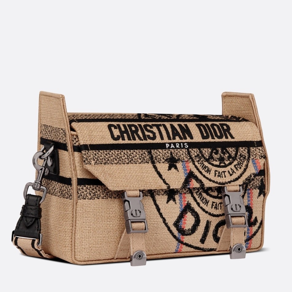 D*or D*orcamp small bag in beige jute canvas with D*or union motif