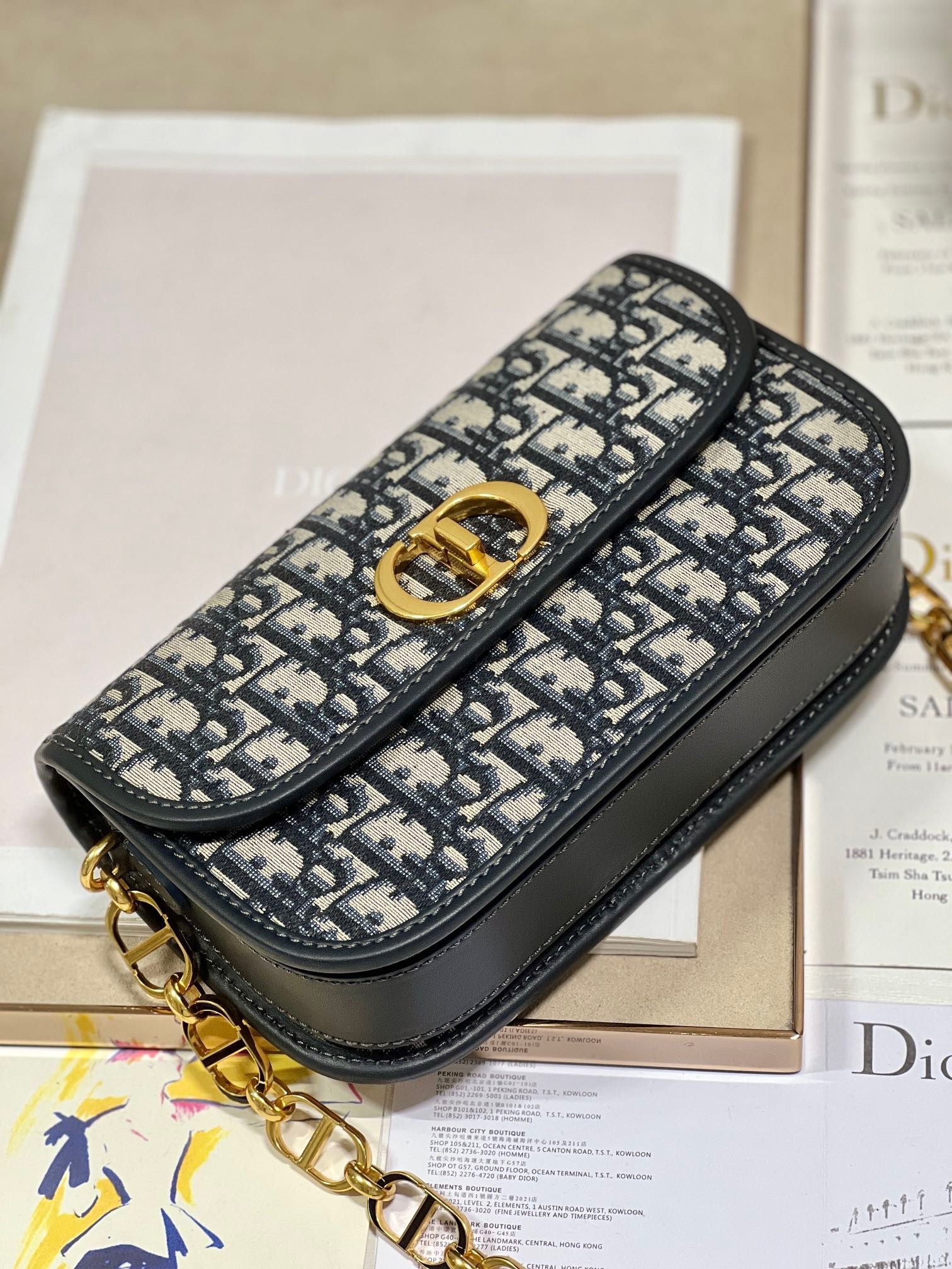 D*or 30 montaigne avenue bag in blue D*or oblique jacquard