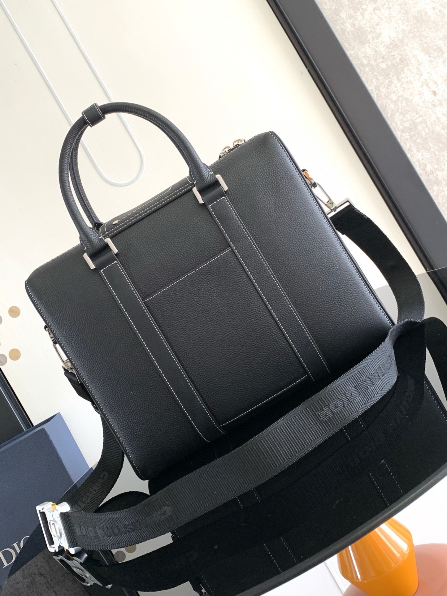D*or lingot briefcase in black grained calfskin
