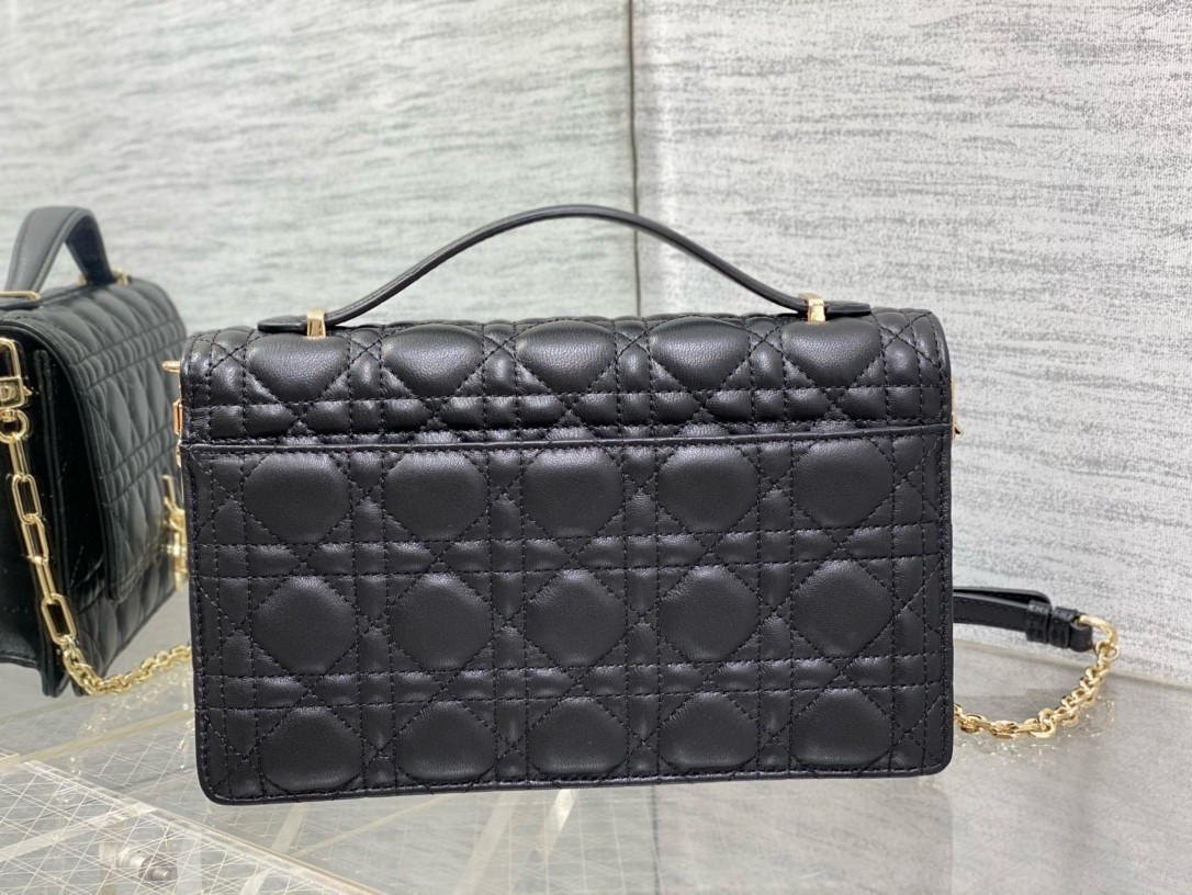 D*or miss D*or top handle bag in black cannage lambskin