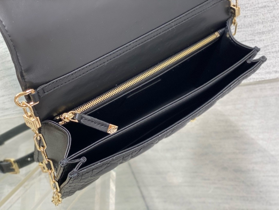 D*or miss D*or top handle bag in black cannage lambskin