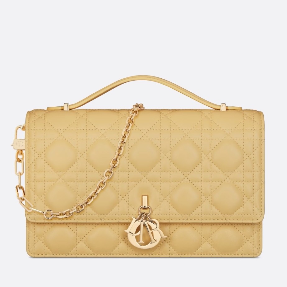 D*or miss D*or top handle bag in pastel yellow cannage lambskin