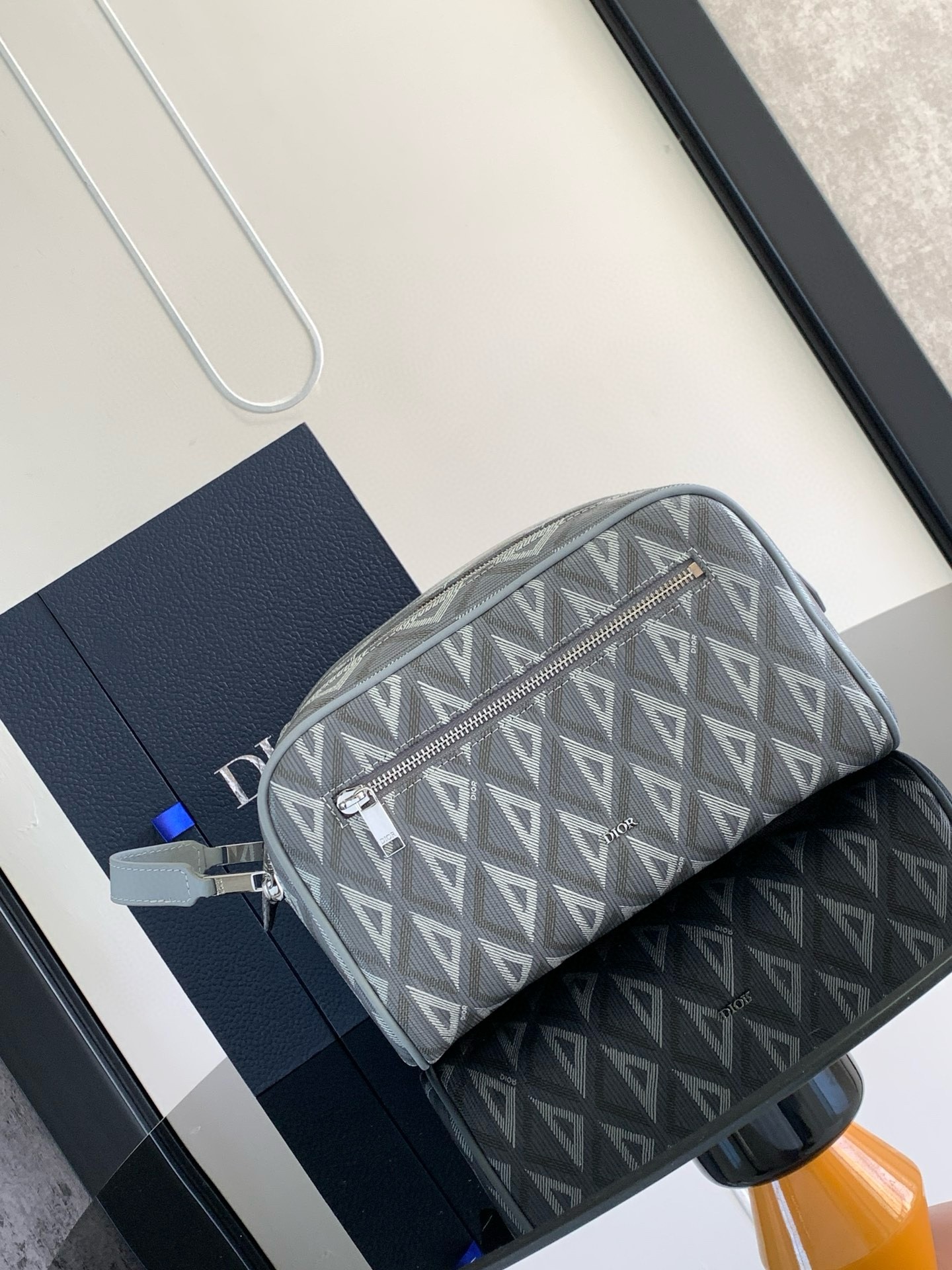 d*or toiletry bag in grey cd Di*m*nd canvas