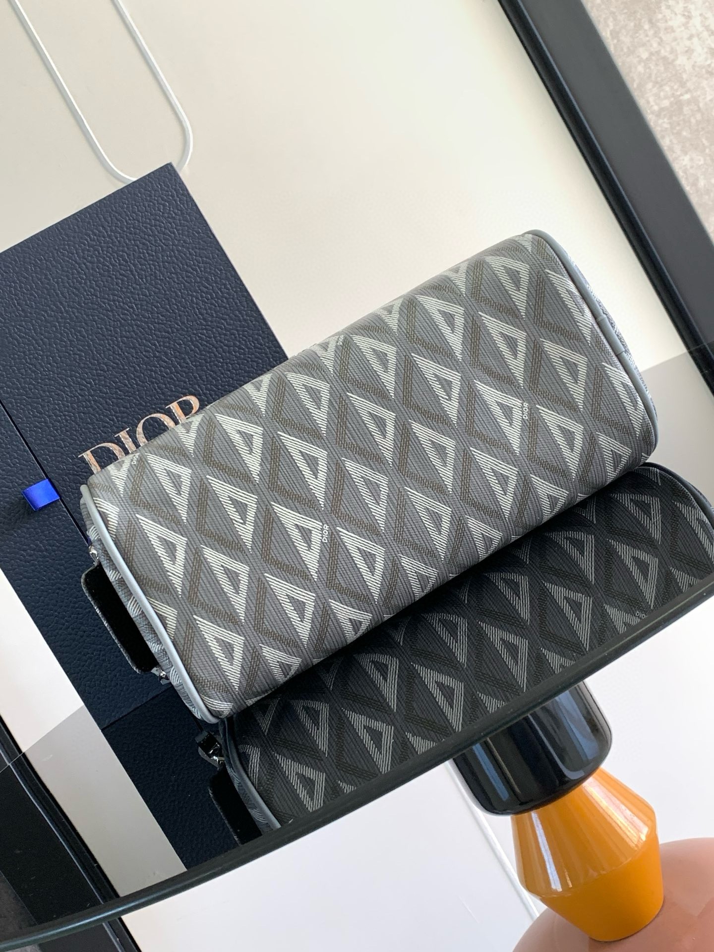 d*or toiletry bag in grey cd Di*m*nd canvas