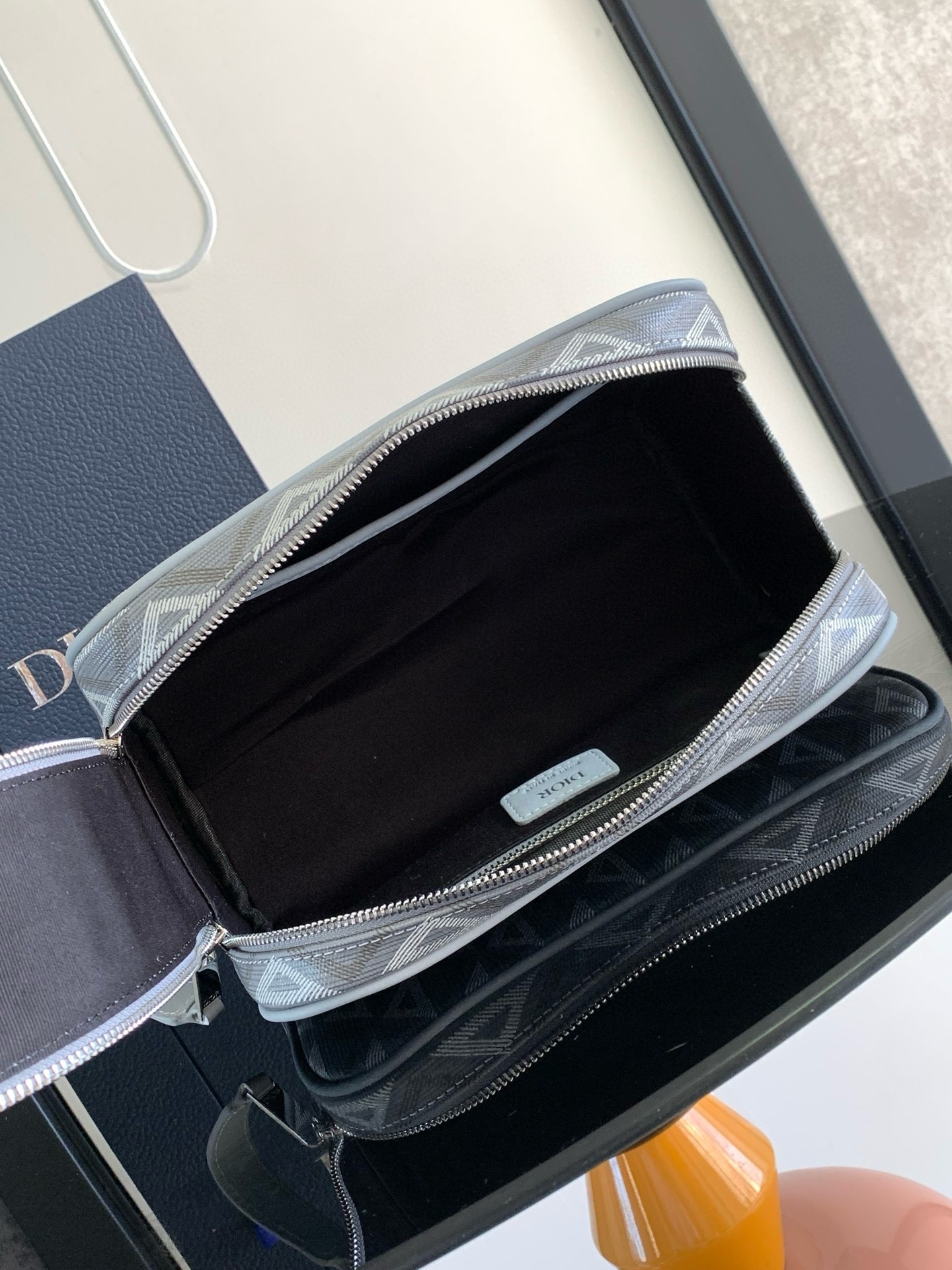d*or toiletry bag in grey cd Di*m*nd canvas