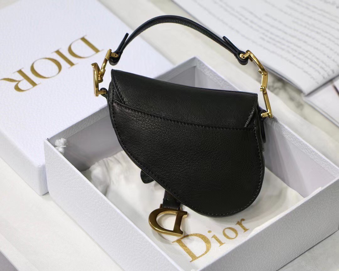 D*or micro saddle bag in black goatskin