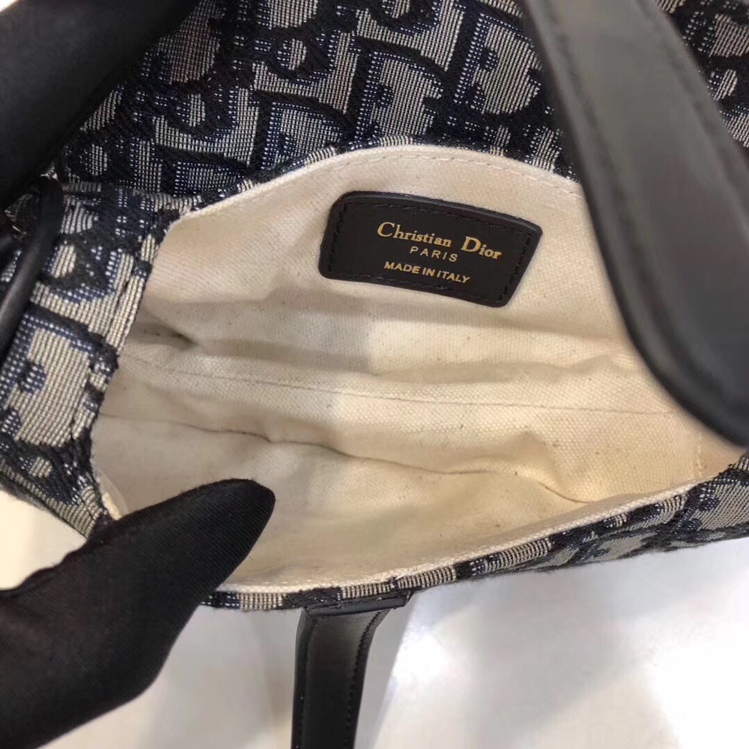 D*or mini saddle bag in blue oblique jacquard canvas