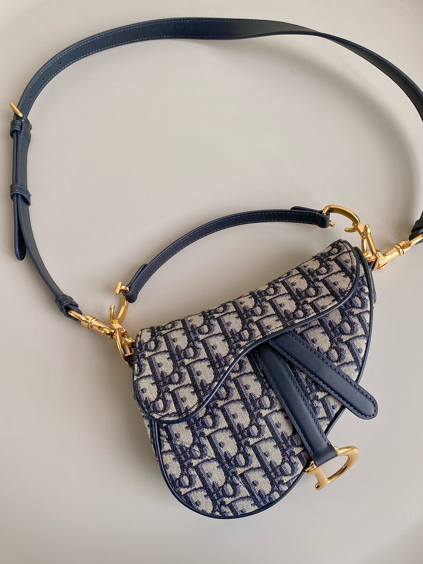 D*or saddle mini bag with strap in blue oblique jacquard