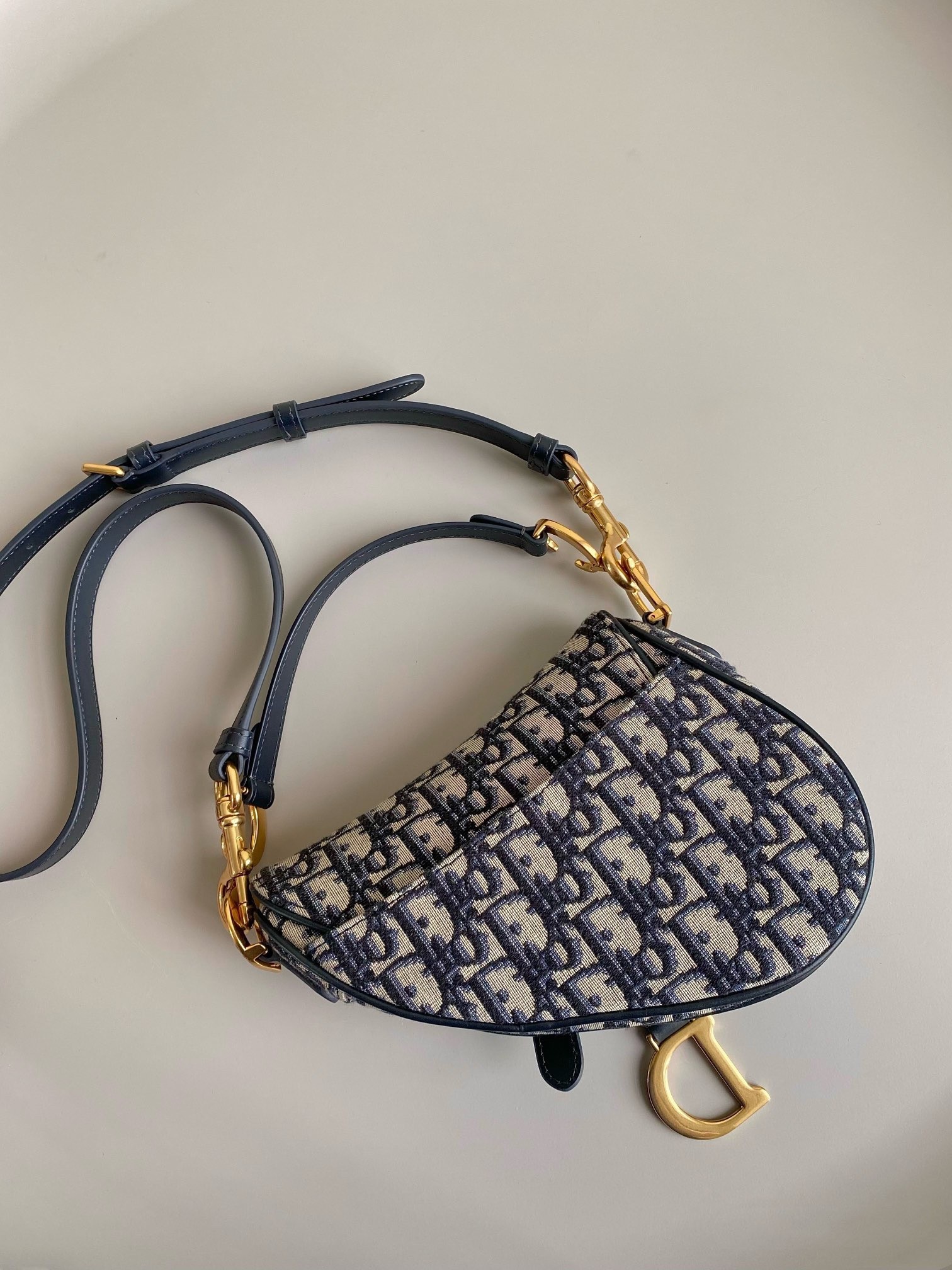 D*or saddle mini bag with strap in blue oblique jacquard