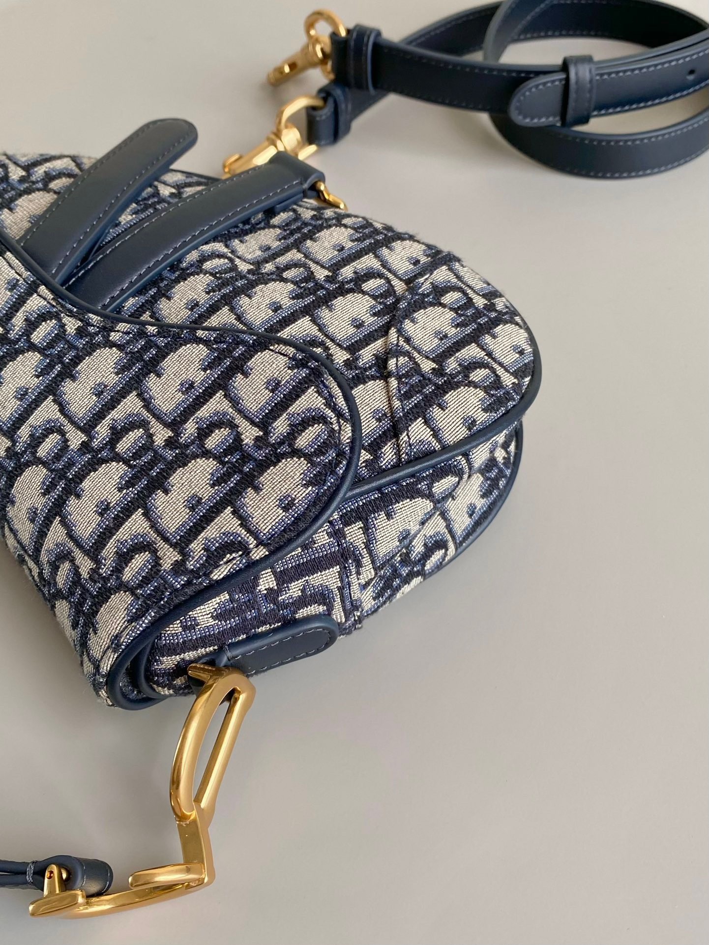 D*or saddle mini bag with strap in blue oblique jacquard