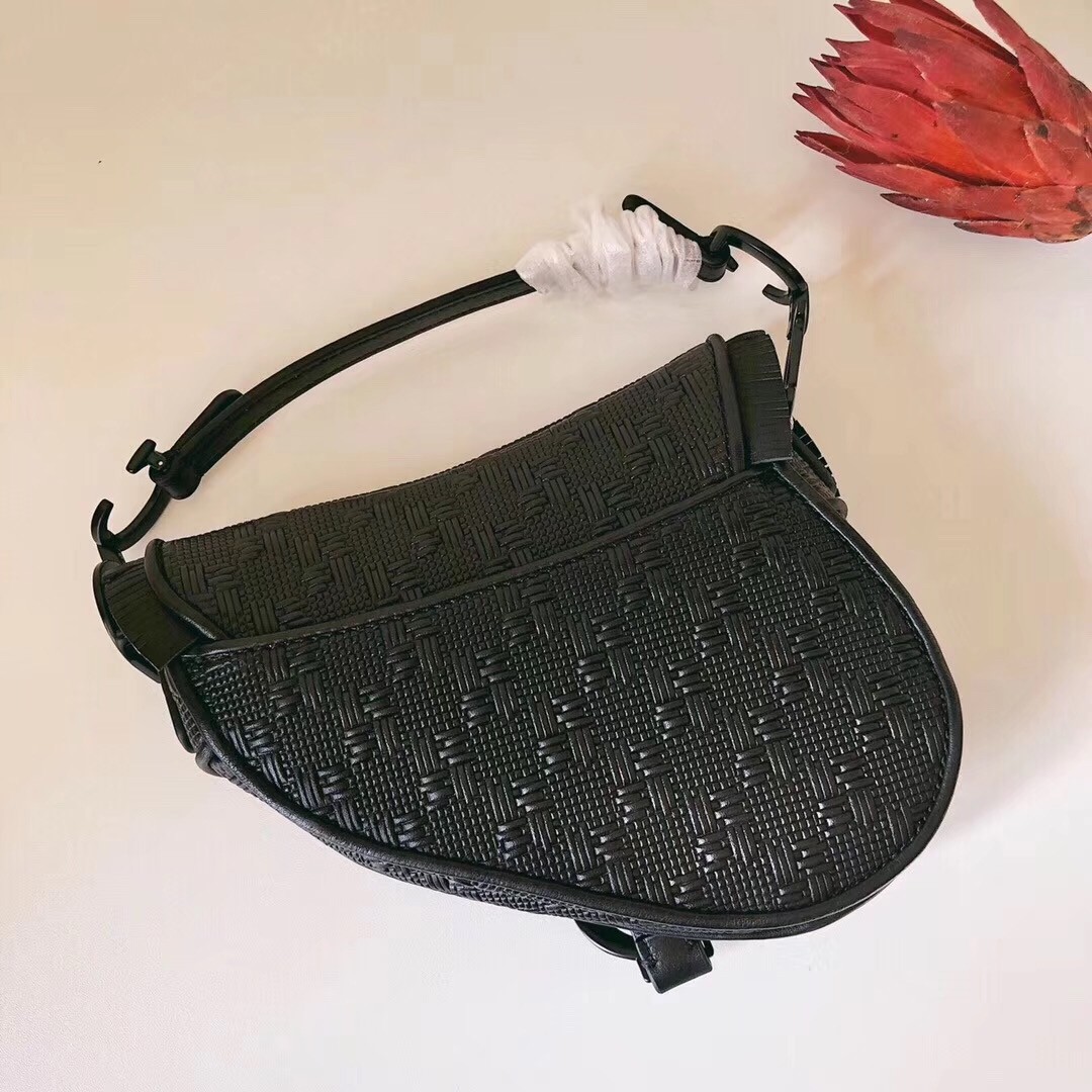 D*or saddle bag in black braided leather strips with fringe