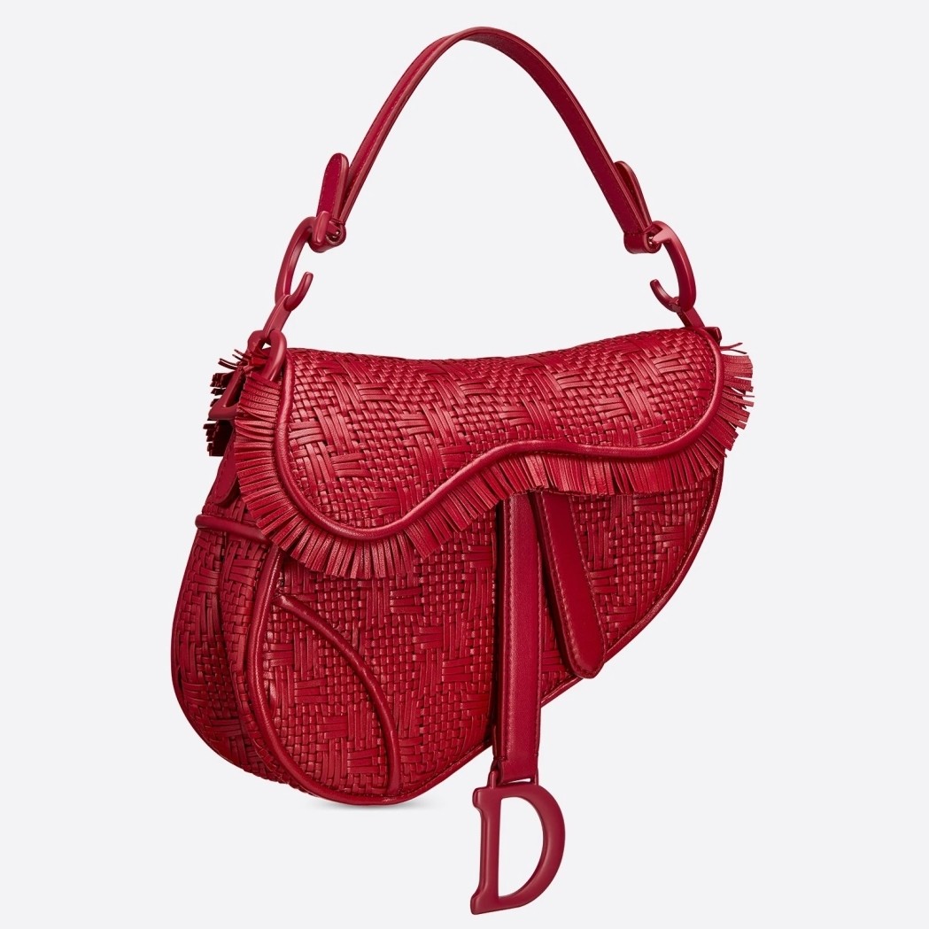 D*or saddle bag in red braided leather strips with fringe