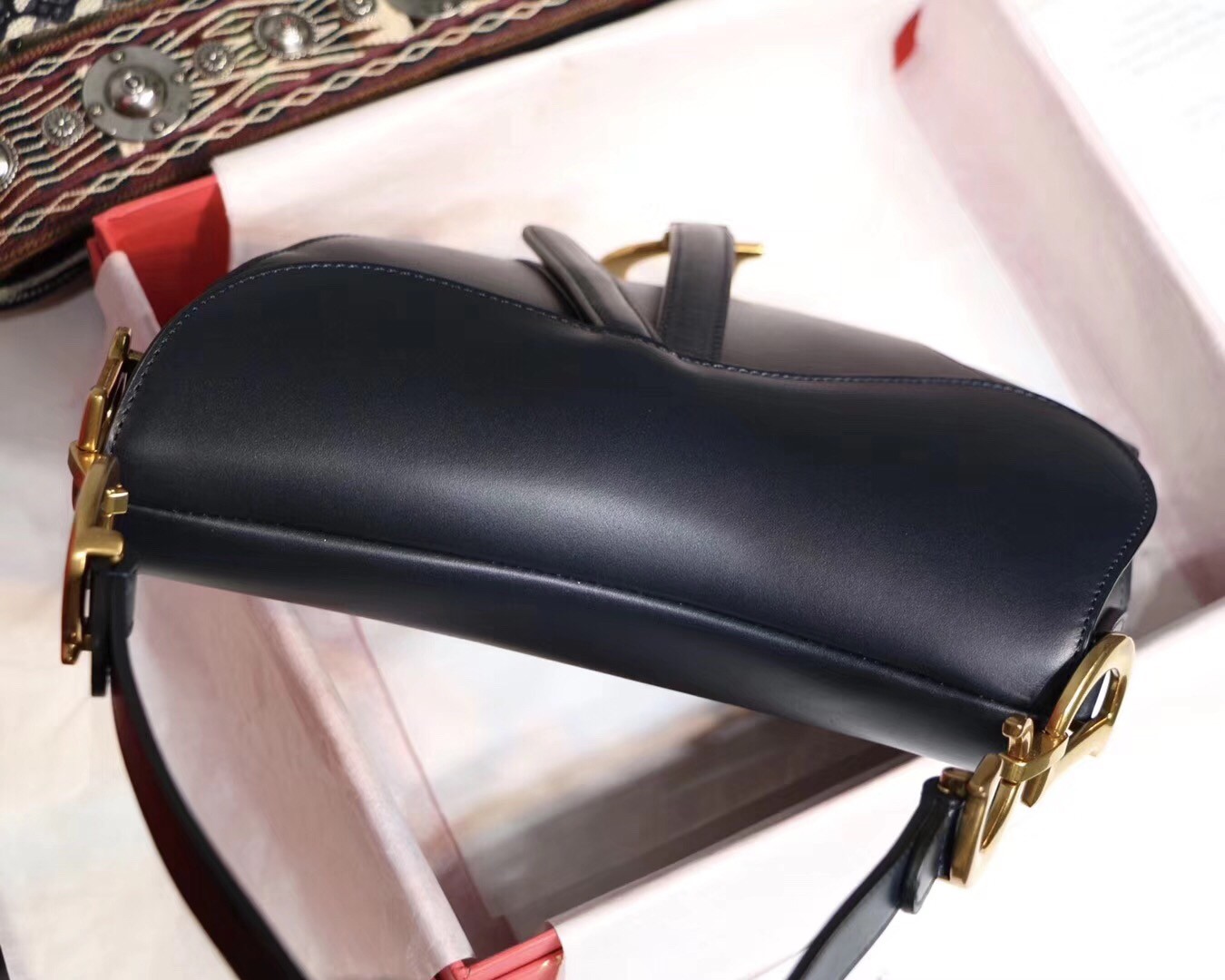 D*or saddle bag in navy blue calfskin