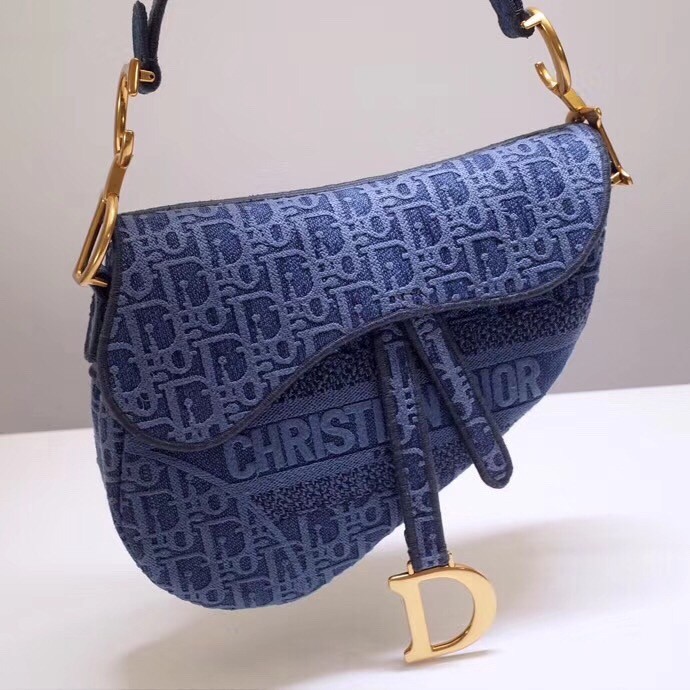 d*or saddle bag in De*1m blue d*or oblique canvas