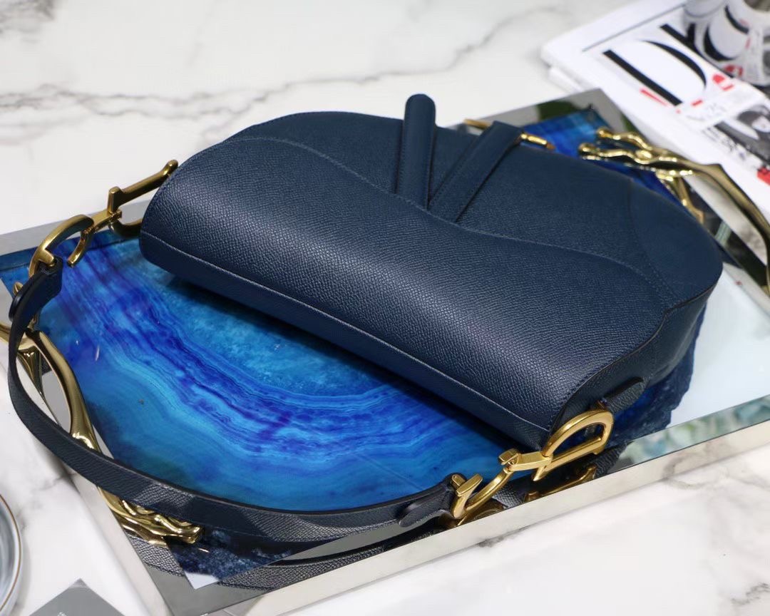 D*or saddle bag in navy blue grained calfskin