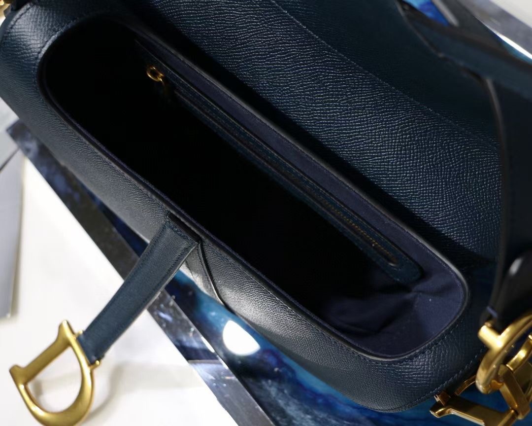 D*or saddle bag in navy blue grained calfskin