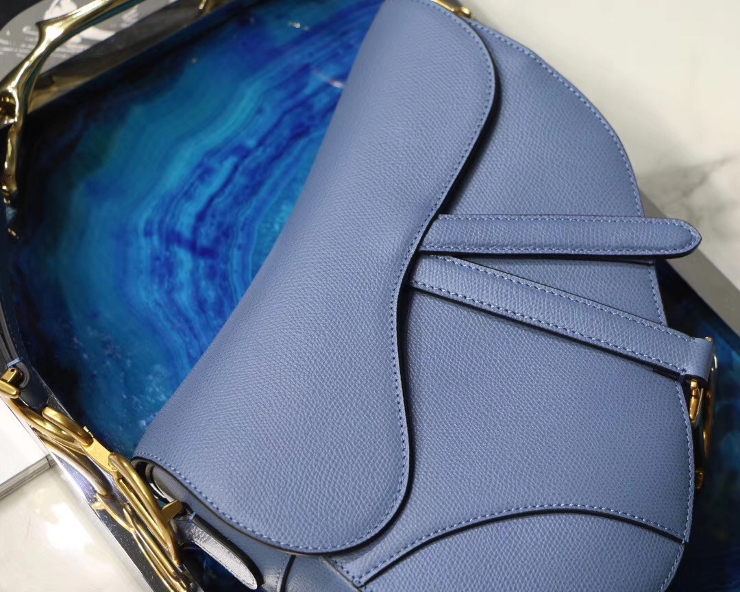 d*or saddle bag in De*1m blue grained calfskin