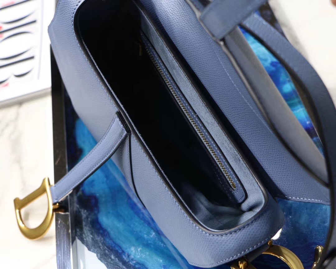 d*or saddle bag in De*1m blue grained calfskin