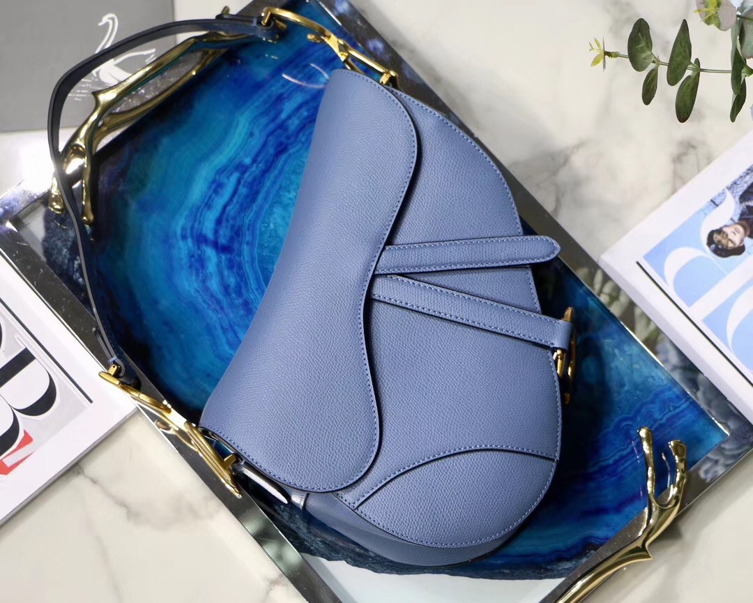 d*or saddle bag in De*1m blue grained calfskin