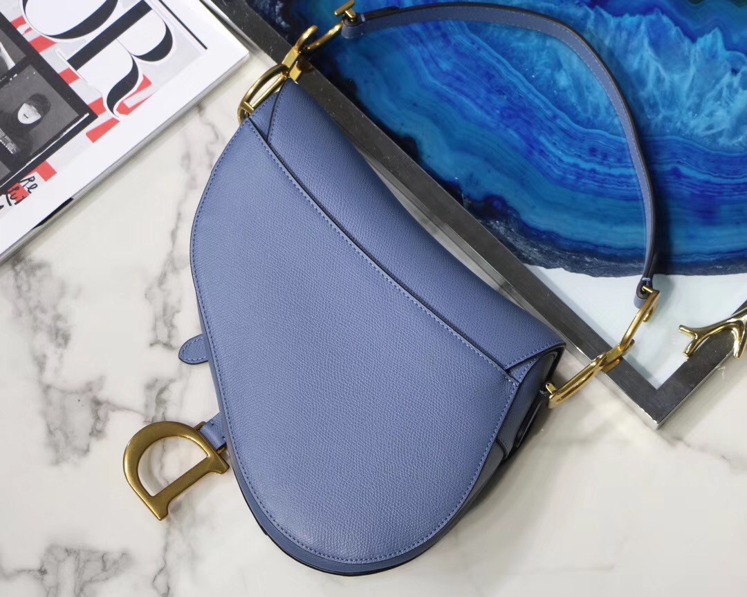 d*or saddle bag in De*1m blue grained calfskin