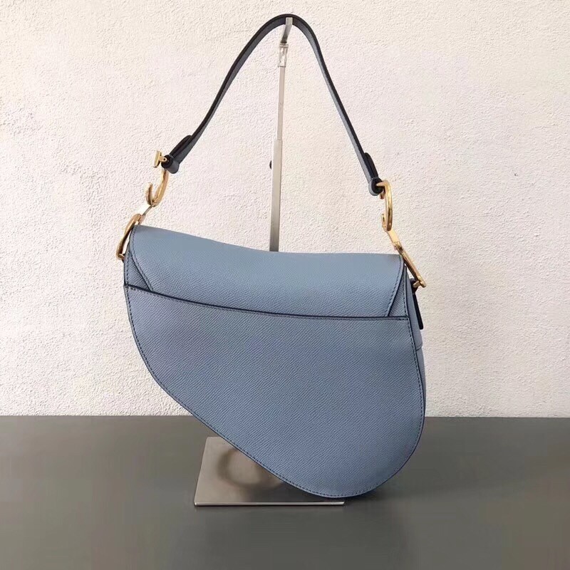 D*or saddle bag in sky blue grained calfskin