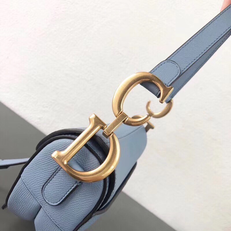 D*or saddle bag in sky blue grained calfskin