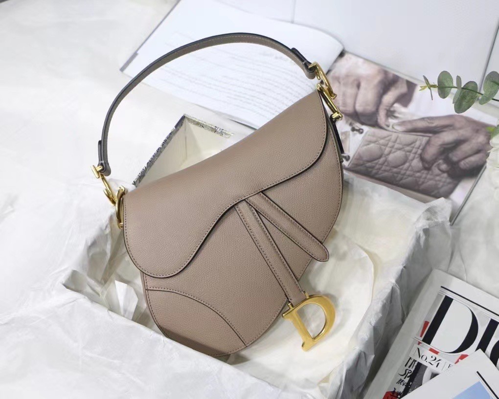 D*or saddle bag in warm taupe grained calfskin