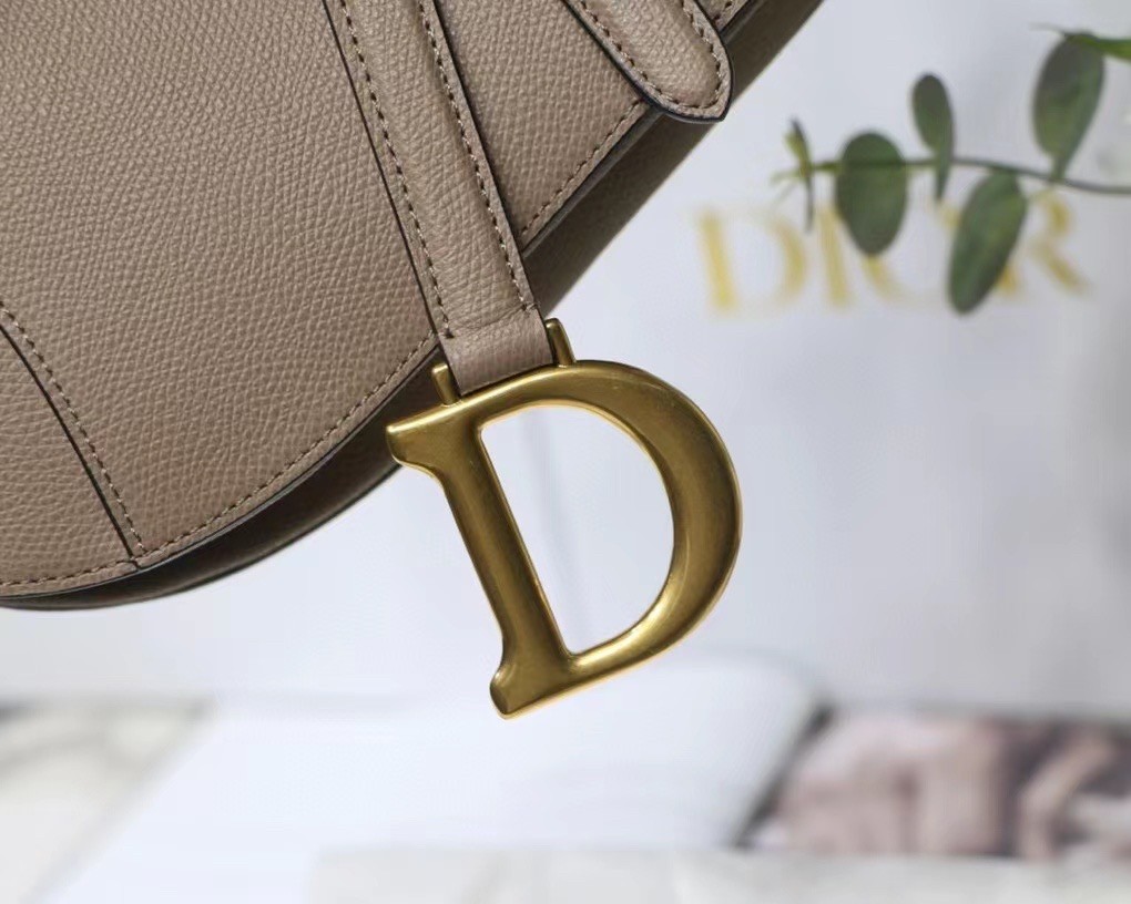 D*or saddle bag in warm taupe grained calfskin